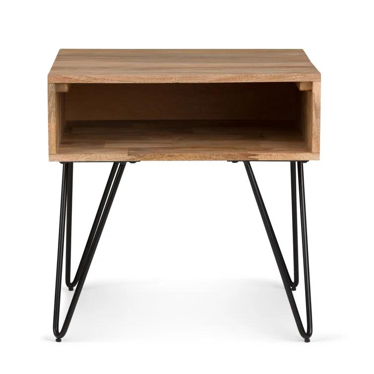 Hunter 22"W Solid Wood Industrial Square End Table with Hairpin Legs and Open Storage