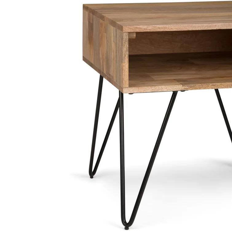 Hunter 22"W Solid Wood Industrial Square End Table with Hairpin Legs and Open Storage