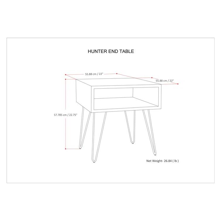 Hunter 22"W Solid Wood Industrial Square End Table with Hairpin Legs and Open Storage