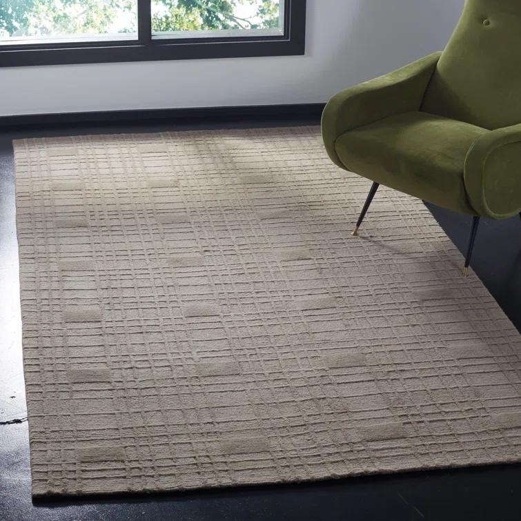 Tibetan Shag Hand Knotted Wool Pile Geometric Rug in Slate
