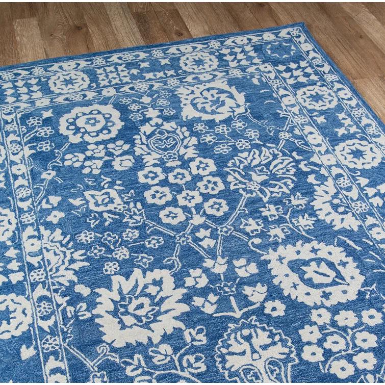 Cece Oriental Handmade Tufted Wool Blue/White Area Rug