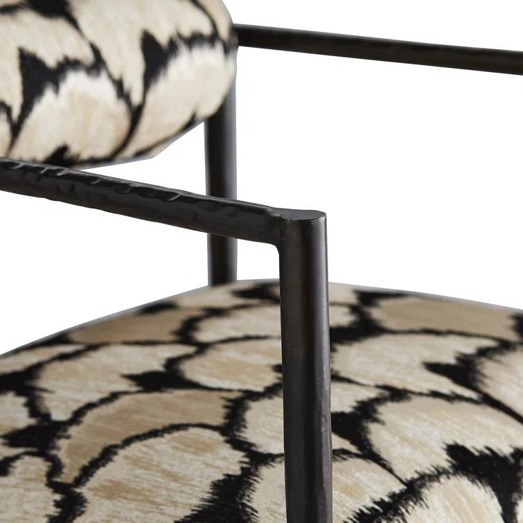 Regal Ocelot Embroidered Linen Handcrafted Metal Chair