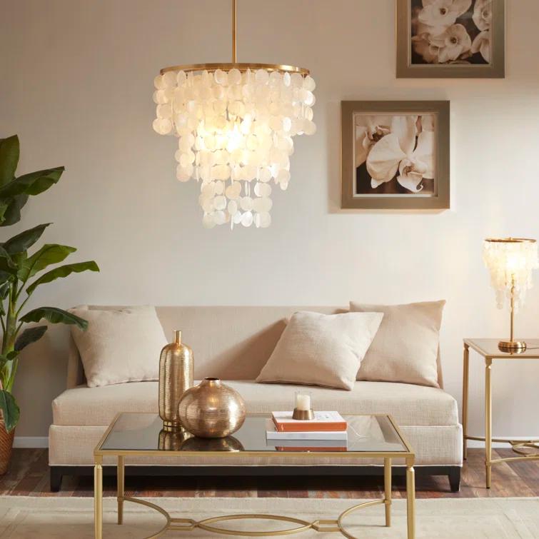 Urban Habitat Isla Dimmable Layered Capiz Chandelier