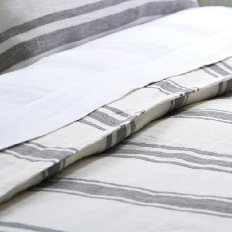 Jackson Linen Duvet by Pom Pom at Home - Cream and Gray / Queen