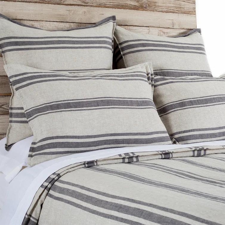 Jackson Linen Duvet by Pom Pom at Home - Flax and Midnight / King