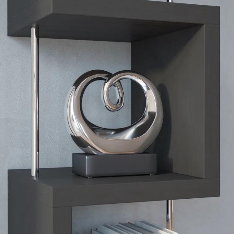 Wrought Studio™ Allye Ceramic Swirl Abstract Decorative Silver Sculpture with Black Base