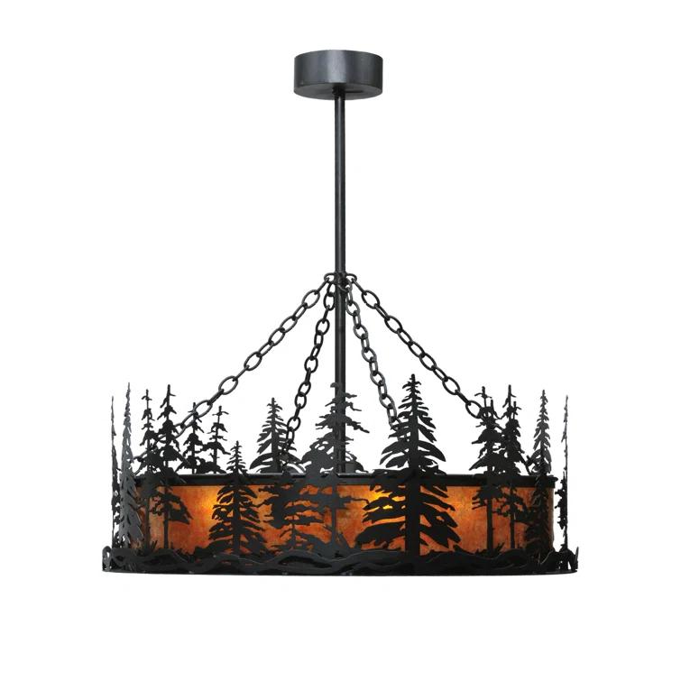 Rustic Lodge 4 - Light Glass Drum Chandelier