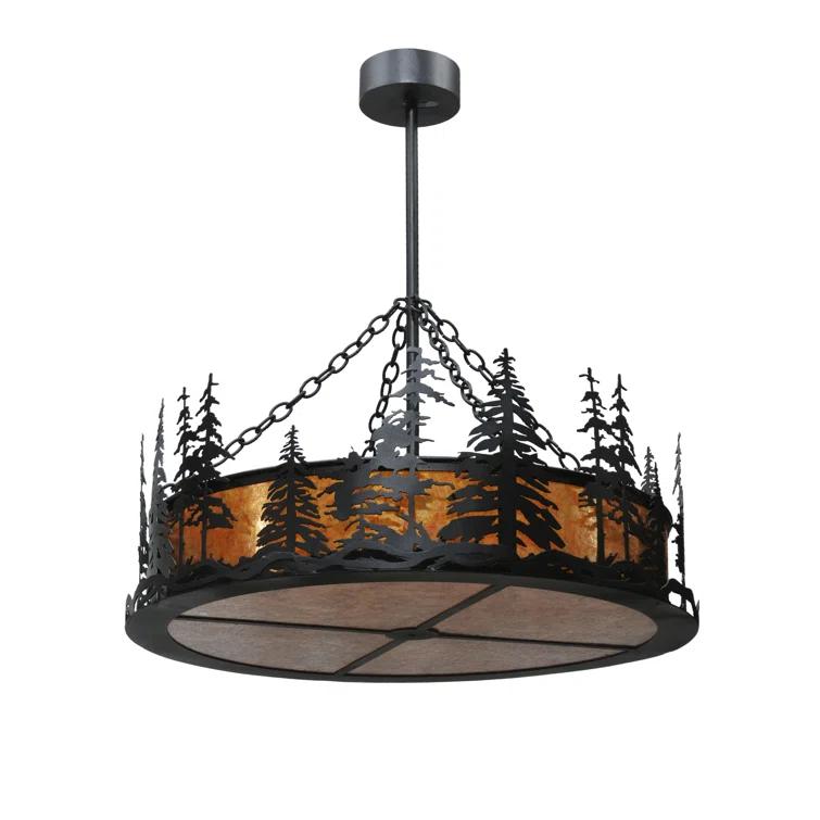Rustic Lodge 4 - Light Glass Drum Chandelier