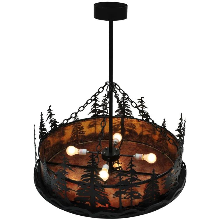 Rustic Lodge 4 - Light Glass Drum Chandelier