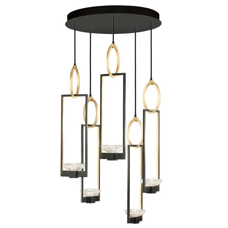Delphi Mythos 5-Light LED Pendant with Hand Formed Glass in Black and Gold