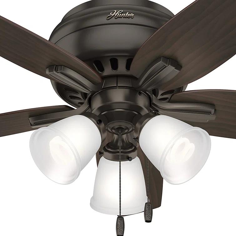 Hunter Fan Newsome 42" 5 - Blade Traditional Indoor Flush Mount Ceiling Fan with Lights and Pull Chains