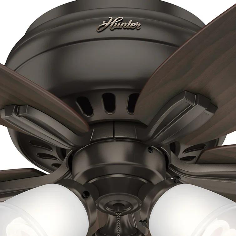 Hunter Fan Newsome 42" 5 - Blade Traditional Indoor Flush Mount Ceiling Fan with Lights and Pull Chains
