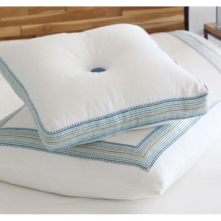 White and Blue Cotton Square Embroidered Nursery Pillow