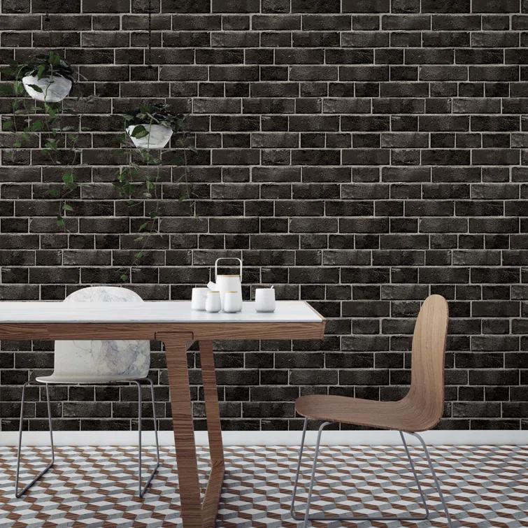 Tempaper & Co.® Brick Removable Peel and Stick Wallpaper, Ebony Brick, 28 sq ft: Faux Sticky Vinyl, Classic Pattern