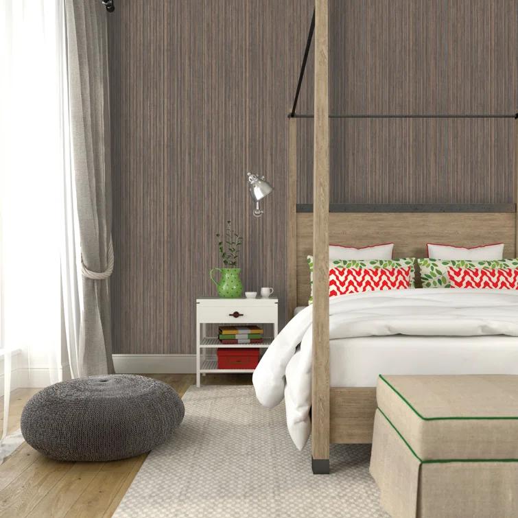 Tempaper & Co. 28 sq ft Faux Grasscloth Removable Peel and Stick Wallpaper Textured Bronze : Vinyl, Self-Adhesive, Thin Stripe Pattern