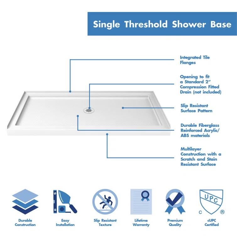 Visions 60" W x 74.75" Semi-Frameless Shower Encolusure