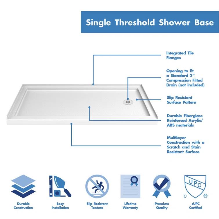 Visions 60" W x 74.75" Semi-Frameless Shower Encolusure