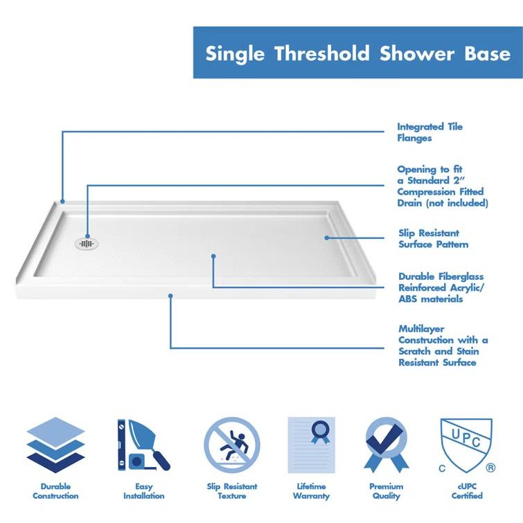 Visions 60" W x 74.75" Semi-Frameless Shower Encolusure
