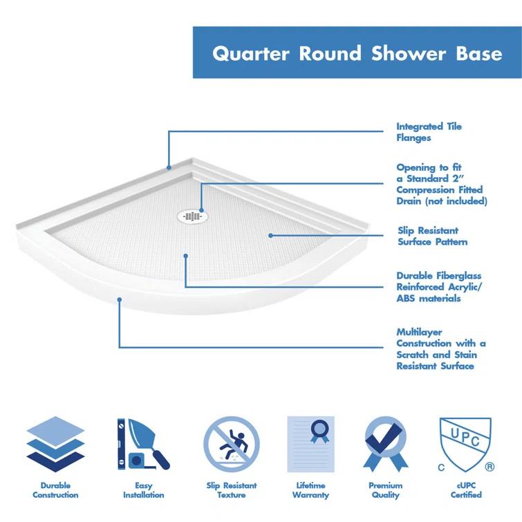 Prime 38" W x 38" D x 74.75" H Round Sliding Shower Enclosure with Base Included