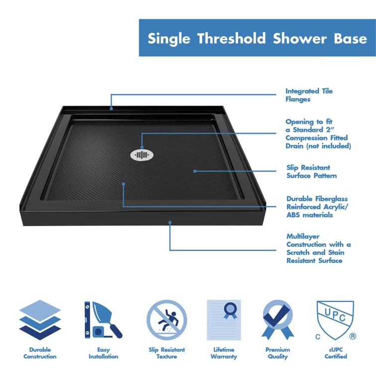 SlimLine 48" W x 34" D Single Threshold Shower Base