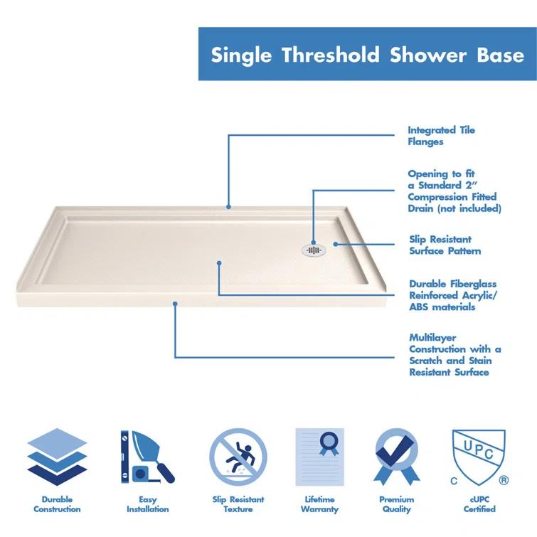 Visions 60" W x 74.75" Semi-Frameless Shower Encolusure