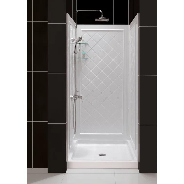 QWALL-4 32" W x 76.75" H Framed Square Shower Stall and Base Included