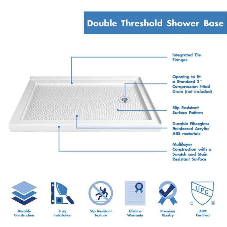 SlimLine 48" x 34" Double Threshold Shower Base