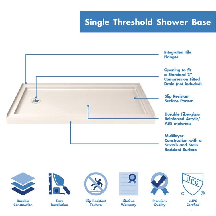 Visions 60" W x 74.75" Semi-Frameless Shower Encolusure