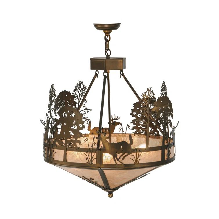 Antique Copper 26" Glass Pendant Light with Deer Design