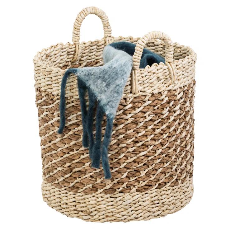 Coastal Wicker Basket With Handles - Set of 3