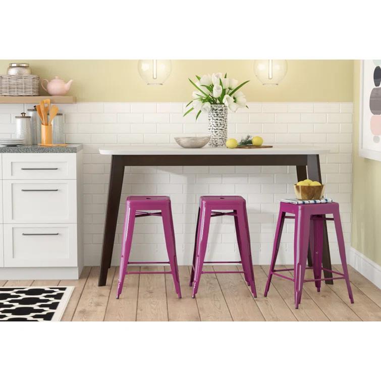 30'' High Backless Distressed Antique Blue Metal Indoor-Outdoor Barstool