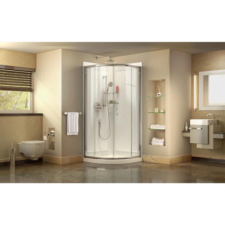 Prime 38" W x 38" D x 76.75" H Semi-Frameless Round Shower Enclosure with Base Included
