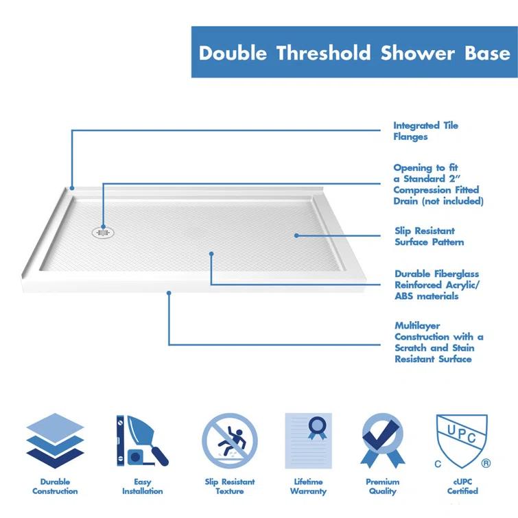 DreamLine Flex 36 in. D x 60 in. W x 74 3/4 in. H Semi-Frameless Shower Enclosure