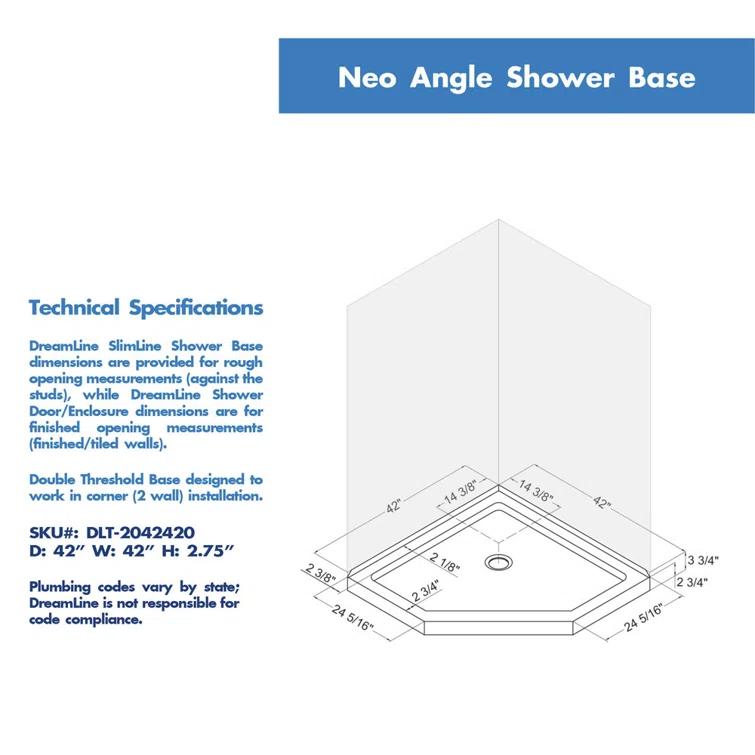 DreamLine Prism 42" x 74.75" Neo-Angle Pivot Shower Enclosure