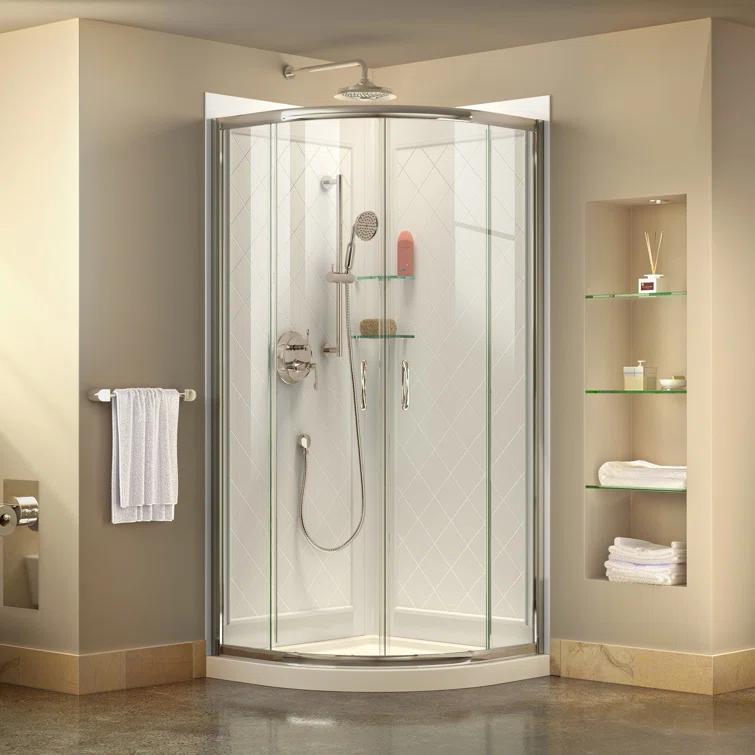Prime 38" W x 38" D x 76.75" H Semi-Frameless Round Shower Enclosure with Base Included