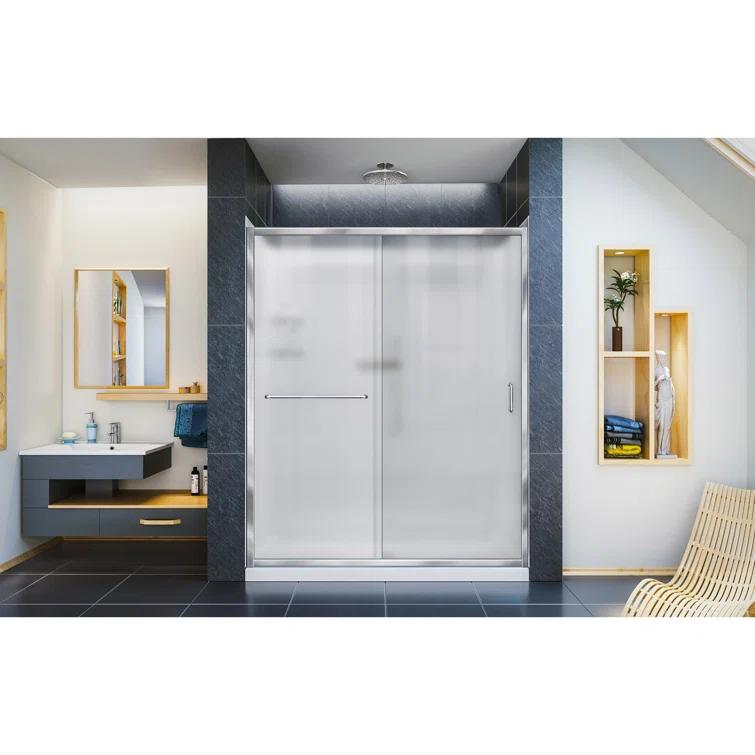 Infinity-Z 60" W x 30" D x 76.75" H Semi-Frameless Rectangle Shower Enclosure with Towel Bar and Base Included
