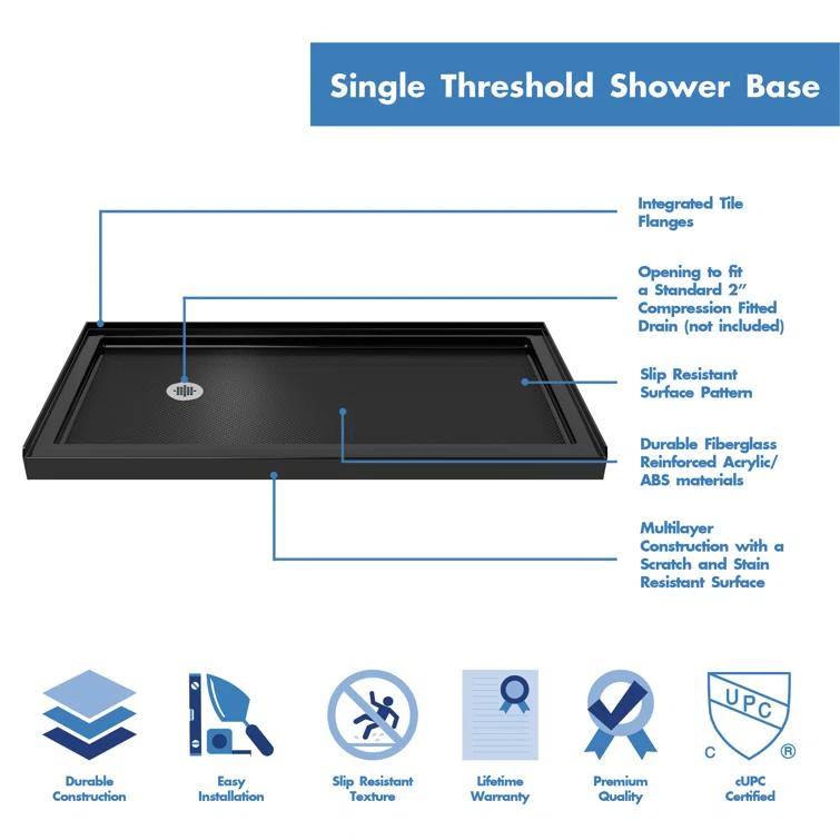 Visions 60" W x 74.75" Semi-Frameless Shower Encolusure