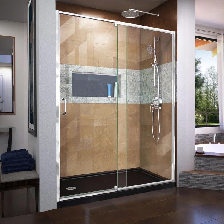 Flex 60" W x 30" D x 74.75" H Semi-Frameless Rectangle Pivot Shower Enclosure with Base Included