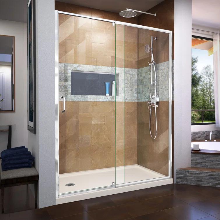 Flex 60" W x 30" D x 74.75" H Semi-Frameless Rectangle Pivot Shower Enclosure with Base Included
