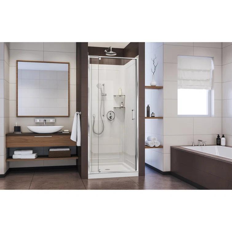 Flex 32" x 76.75" Square Pivot Shower Enclosure with Base Included
