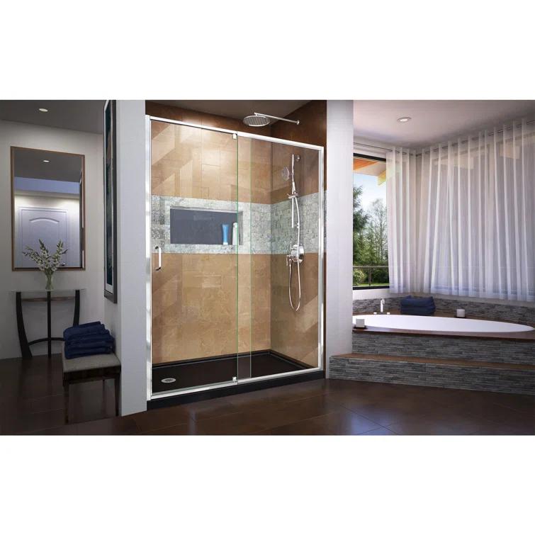 Flex 60" W x 30" D x 74.75" H Semi-Frameless Rectangle Pivot Shower Enclosure with Base Included