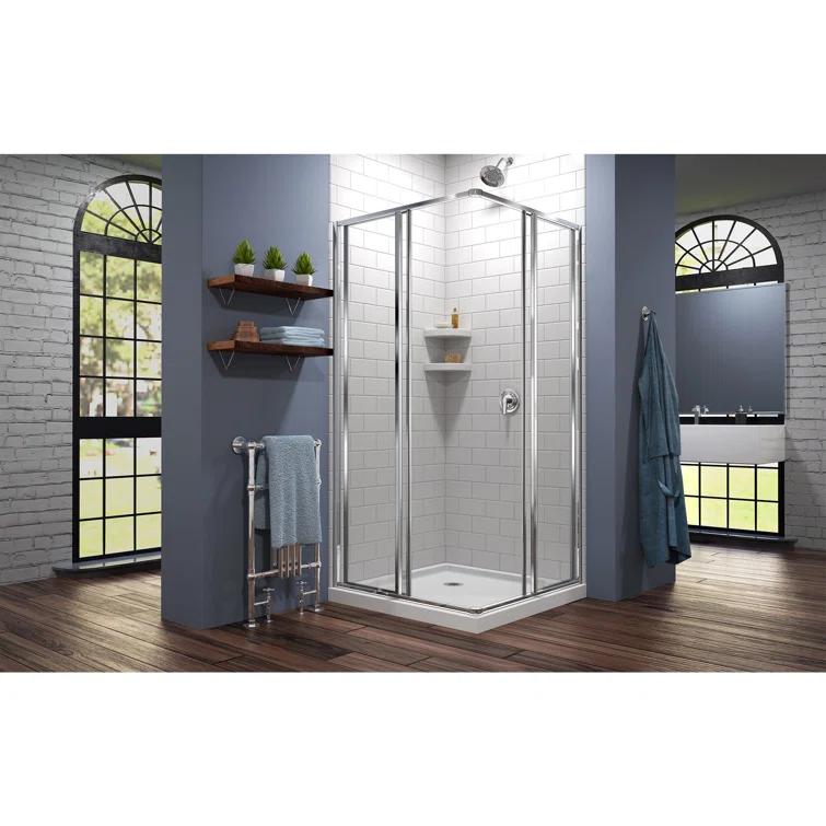 Cornerview 36" x 74.75" Framed Square Sliding Shower Enclosure with Base Included