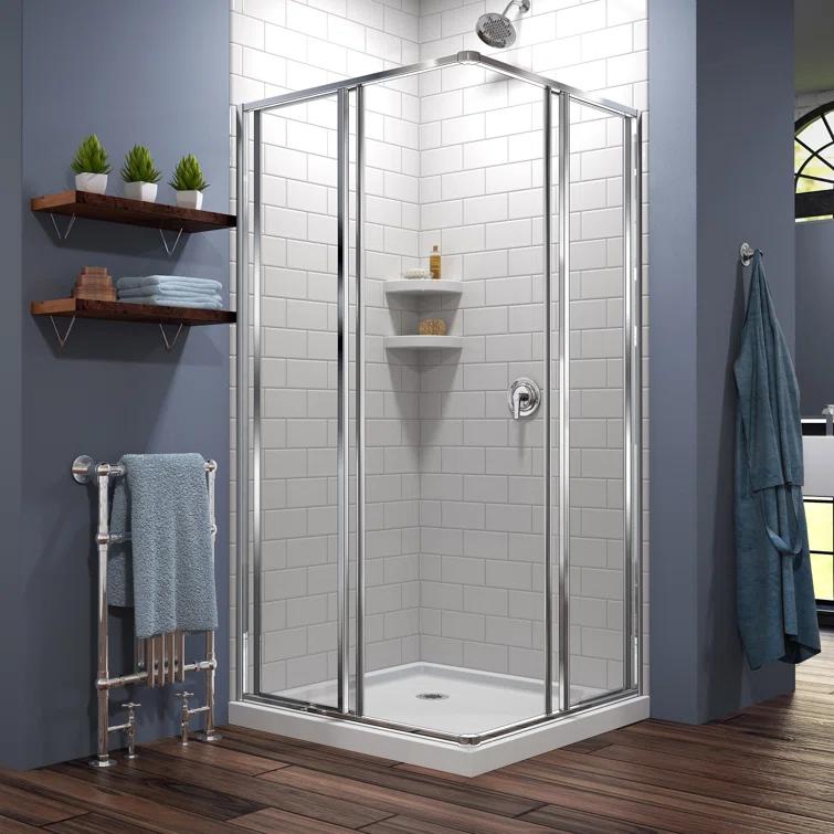 Cornerview 36" x 74.75" Framed Square Sliding Shower Enclosure with Base Included