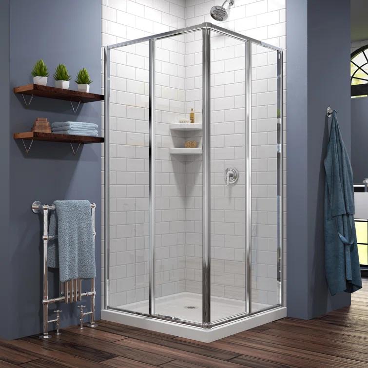 Cornerview 36" x 74.75" Framed Square Sliding Shower Enclosure with Base Included