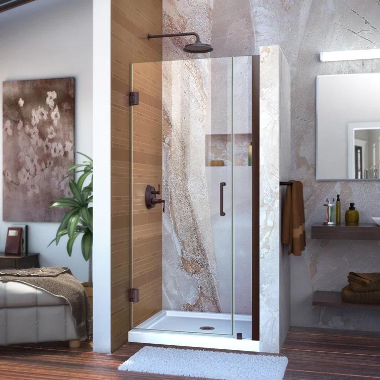 Unidoor 35" W x 72" H Hinged Frameless Shower Door with Clearmax Glass Treatment