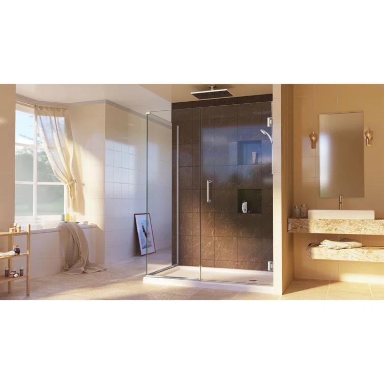 Unidoor Plus 60" W x 34" D x 72" H Frameless Rectangle Shower Enclosure with Fixed Panel