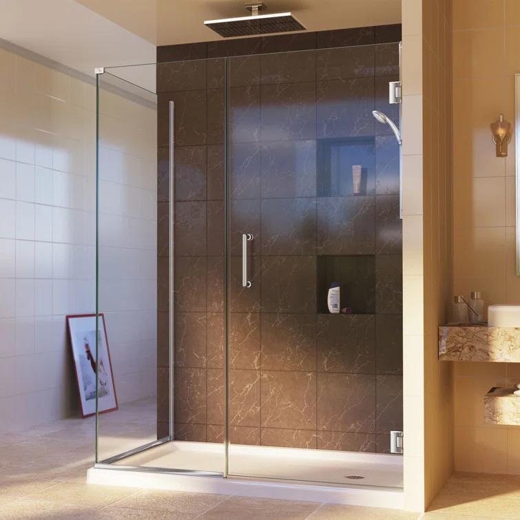 Unidoor Plus 60" W x 34" D x 72" H Frameless Rectangle Shower Enclosure with Fixed Panel