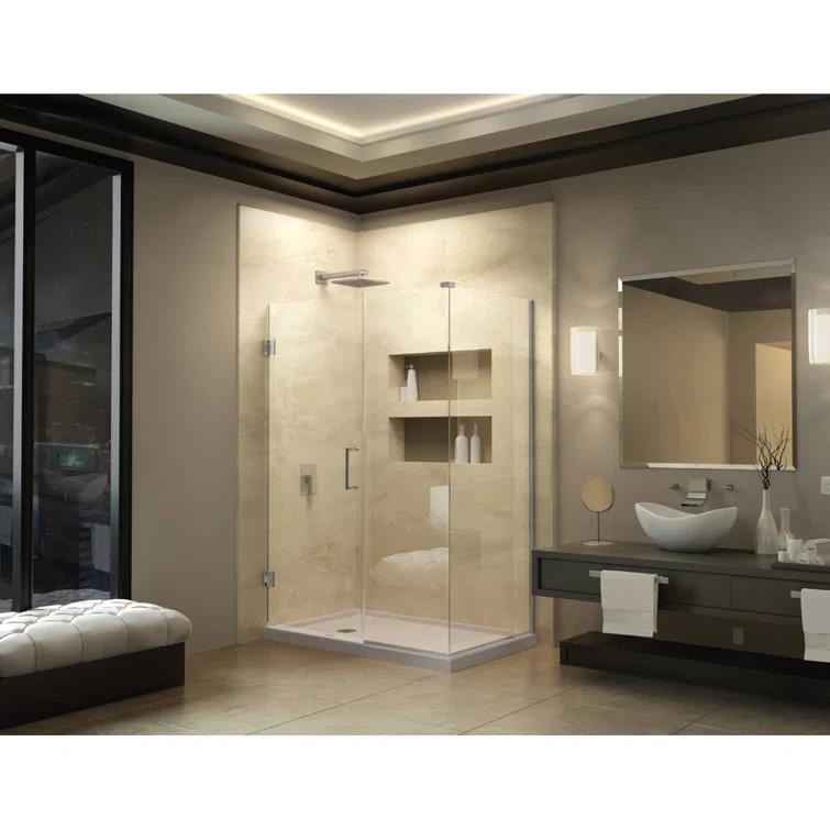 Unidoor Plus 60" W x 34" D x 72" H Frameless Rectangle Shower Enclosure with Fixed Panel