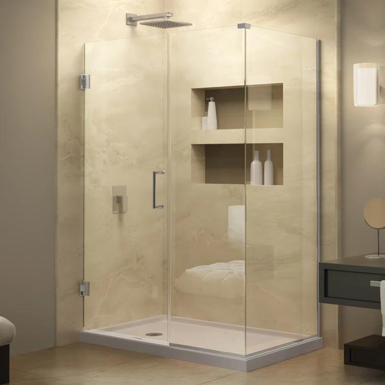 Unidoor Plus 60" W x 34" D x 72" H Frameless Rectangle Shower Enclosure with Fixed Panel