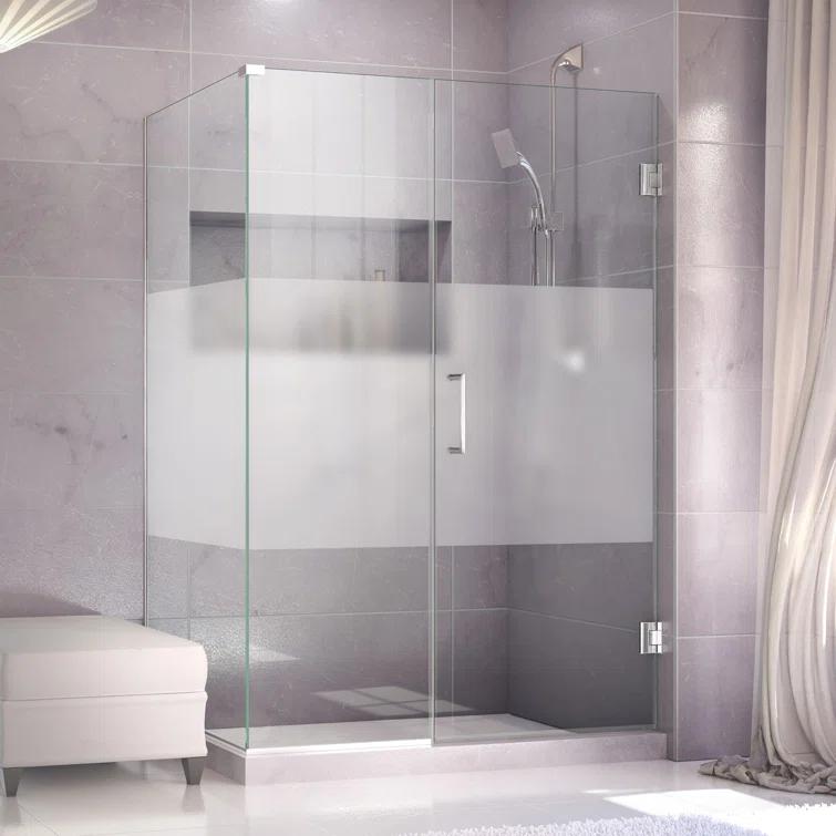 Unidoor Plus 60" W x 34" D x 72" H Frameless Rectangle Shower Enclosure with Fixed Panel